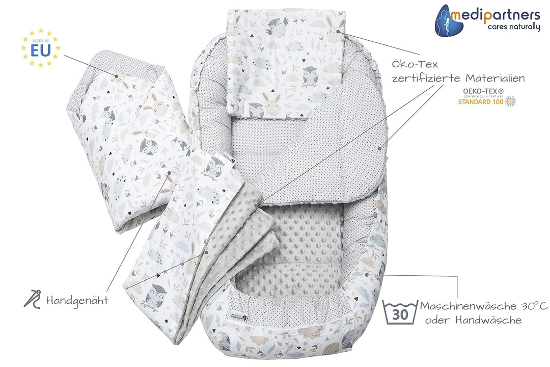 Medi Partners 5 teilig Babynestchen Set Babynest 100x60x15 herausnehmbarer Einsatz Bett Kuschelnest