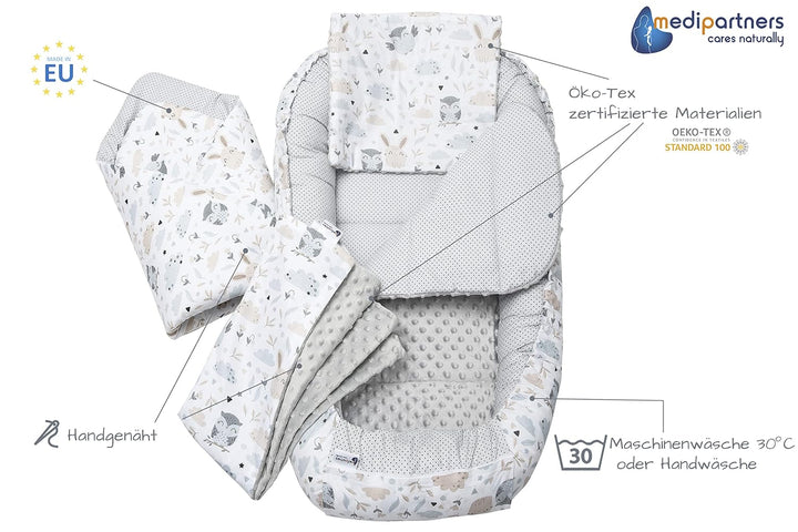 Medi Partners 5 teilig Babynestchen Set Babynest 100x60x15 herausnehmbarer Einsatz Bett Kuschelnest