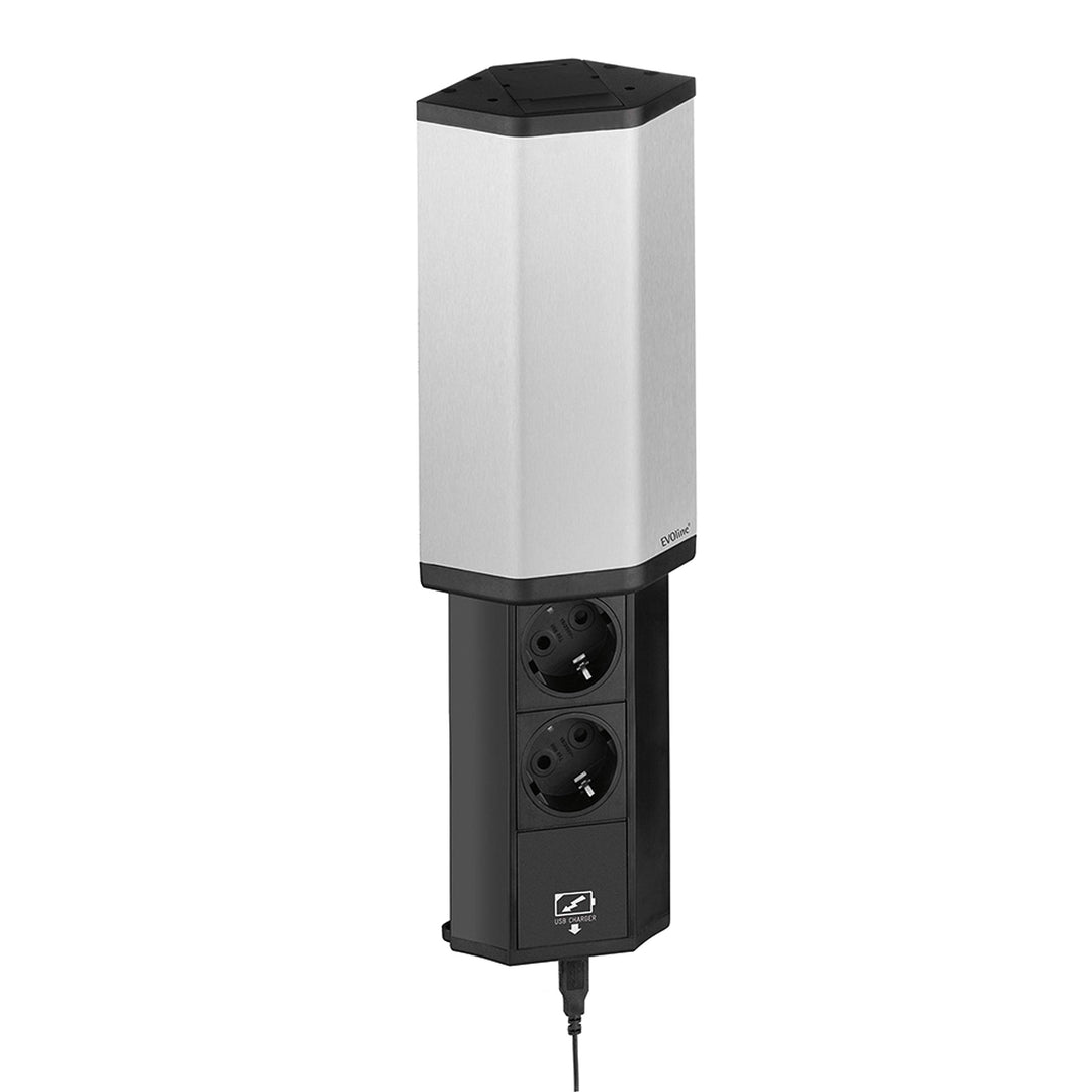 Schulte EVOline V-Port, 2 Steckdosen und USB-Charger, Edelstahl