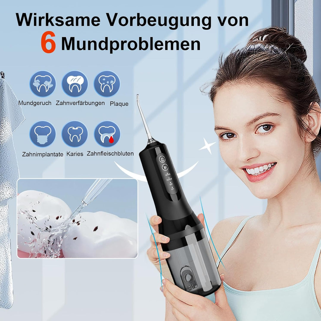 Munddusche Kabellos Elektrisch, Munddusche Testsieger 2025, 260ML Wassertank IPX7 Wasserdicht, 5 Mul