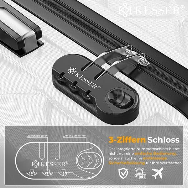 KESSER® Reisekoffer 55L Koffer Handgepäck ABS Hartschalenkoffer mit Zahlenschloss, Kofferwaage & Rei