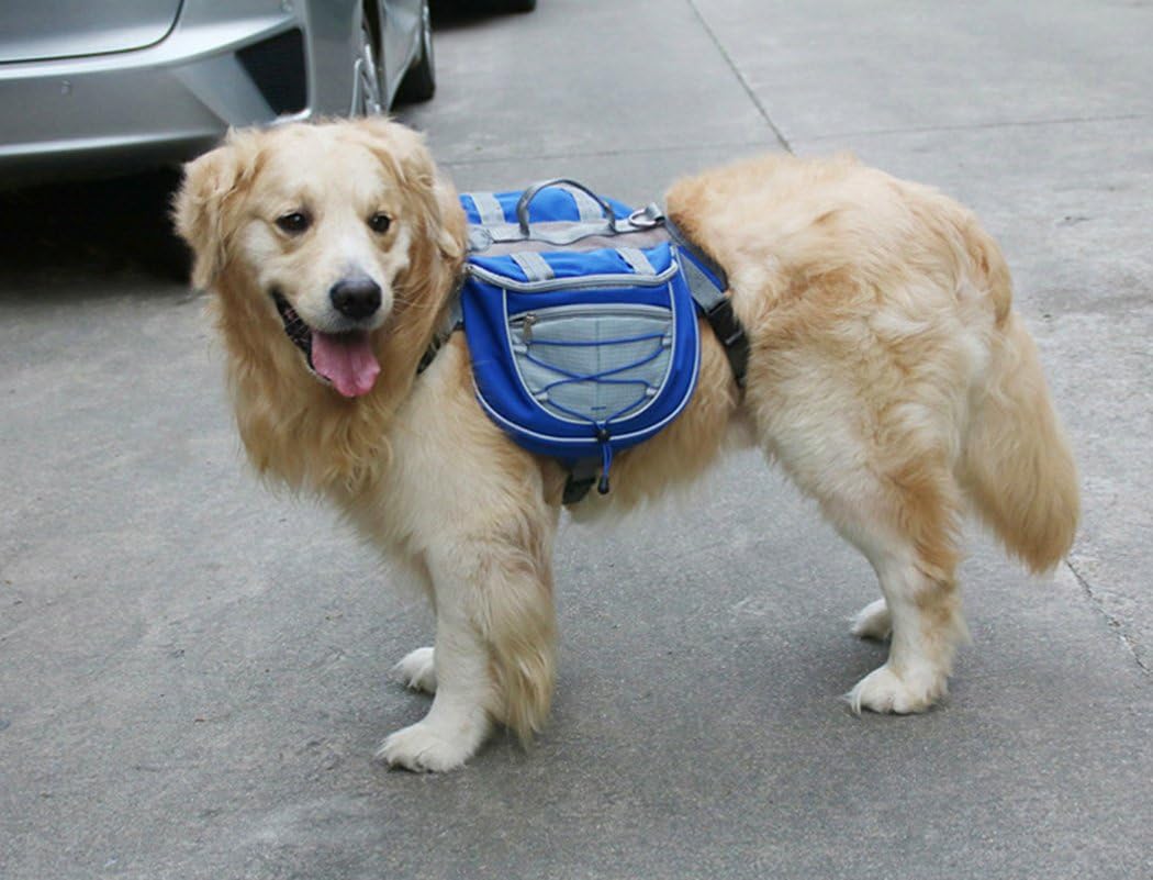 XIAOYU Hund Rucksack, verstellbare Satteltasche Kabelbaum Träger, für Reisen Wander-Camping, blau, S
