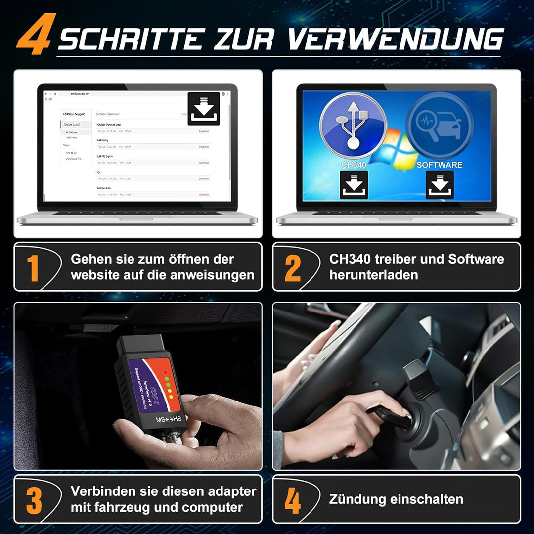 FORScan ELMconfig Professionelles OBDII Diagnosegerät Auto OBD2 Adapter für Windows, Auto diagnose C