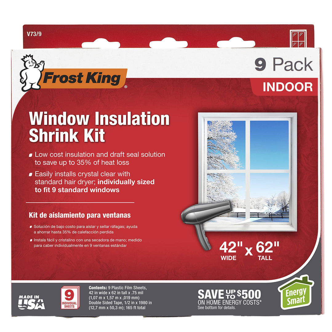 Frost King, transparent V73/9H Schrumpffenster-Set für den Innenbereich, 106 x 157 cm, 9-Pack, 9-Pac