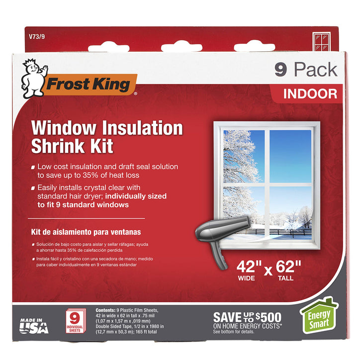 Frost King, transparent V73/9H Schrumpffenster-Set für den Innenbereich, 106 x 157 cm, 9-Pack, 9-Pac