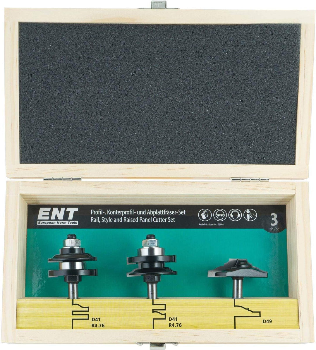ENT 09008 3-tlg. HW Oberfräser Profil-Konterprofil Set mit Abplattfräser