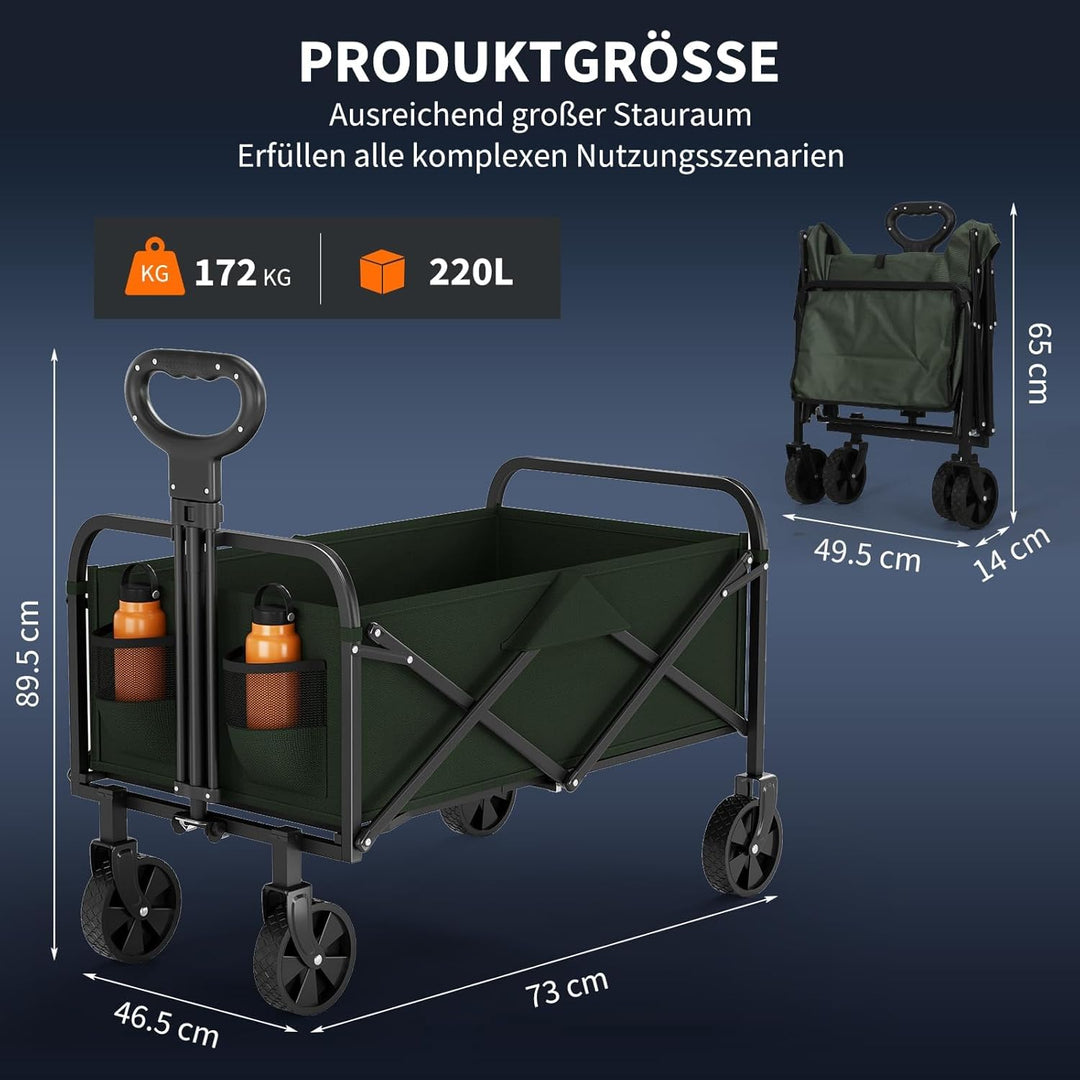 Garvee Bollerwagen Faltbar 220 L, Handwagen bis 172 kg, 600D Oxford + Stahlrahmen, 5-Zoll All-Terrai