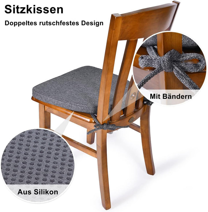 TANYOO 2er Set Sitzkissen Stuhl Waschbares Stuhlkissen mit Bindeband 43 * 41cm Rutschfestes Sitzpols