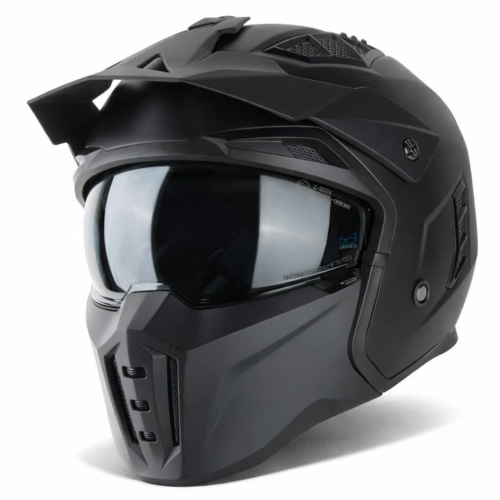 VINZ Kioto Jethelm / Streetfighter Helm | ECE 22.06 zugelassen | Rollerhelm mit Sonnenvisier / Sonne