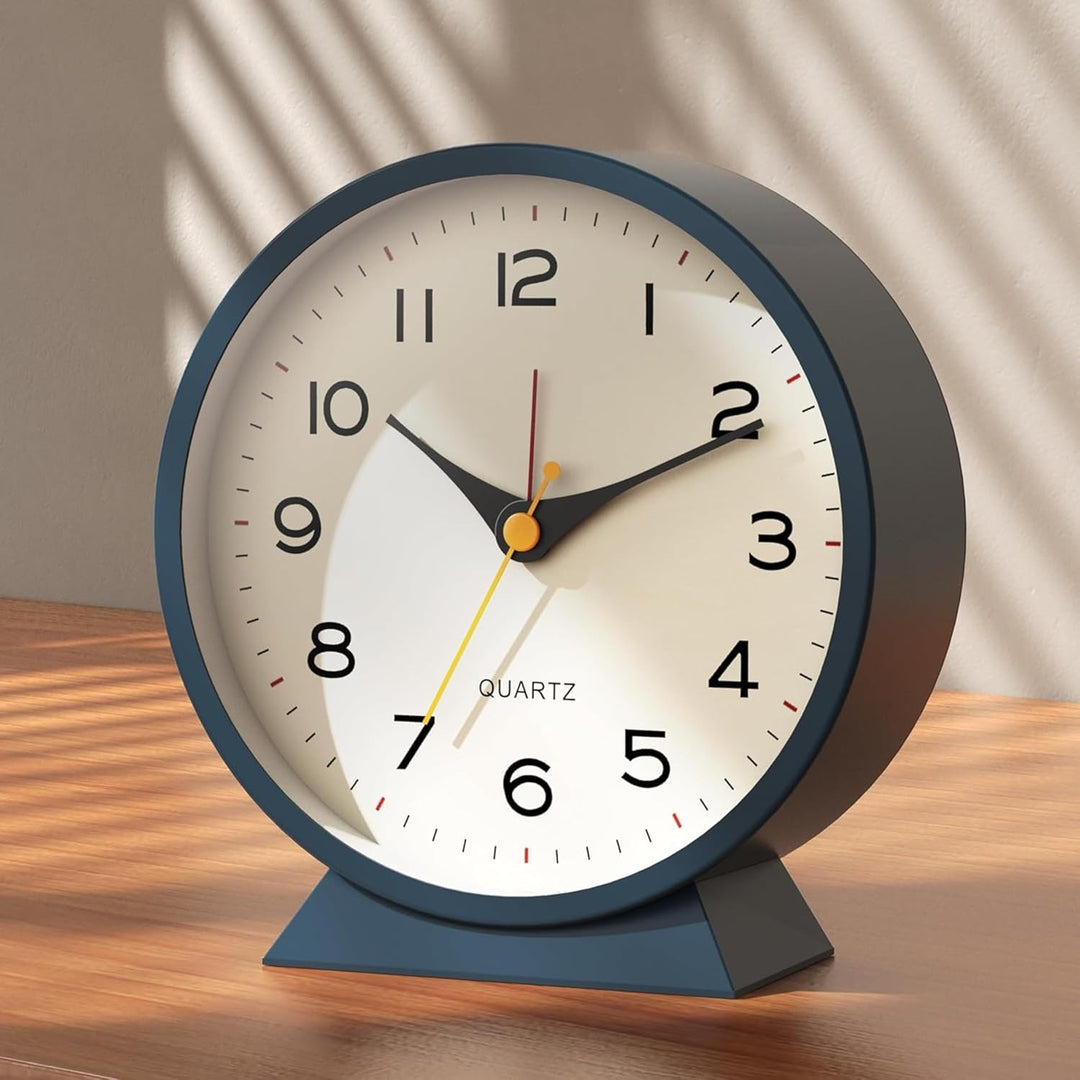 Tyme Wecker Analog, Ohne Ticken, Analog Tischuhr Nachttischuhr Alarmwecker, Modischer Runder Metall