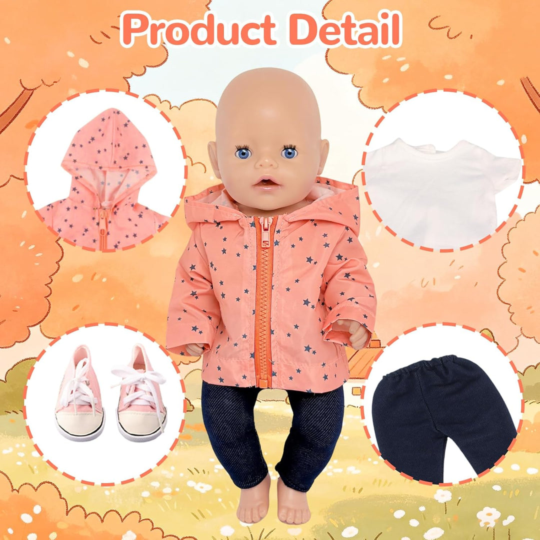 Puppenkleidung 35-43 cm, 5 Stück Puppen Outfits mit Jacke, T-Shirt, Hose, Schuhe & Kleiderbügel, Kle