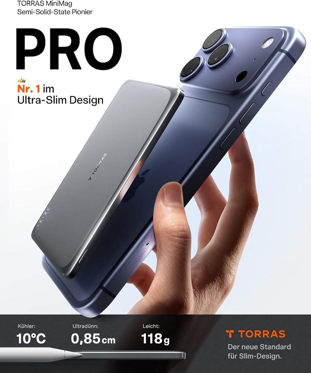 TORRAS MiniMag Pro Ultra Slim Powerbank für Magsafe, 5000mAh Semi-Solid-State Akku, Magnetische Wire