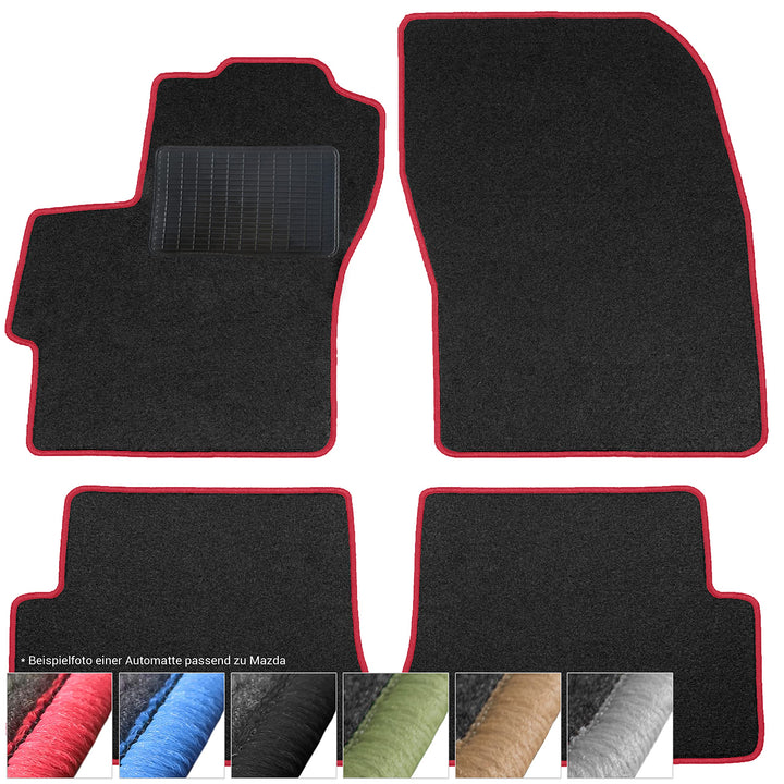moto-MOLTICO Fussmatten Auto Velours Autoteppiche Schwarz Automatten Set 2-teilig passend für Mazda