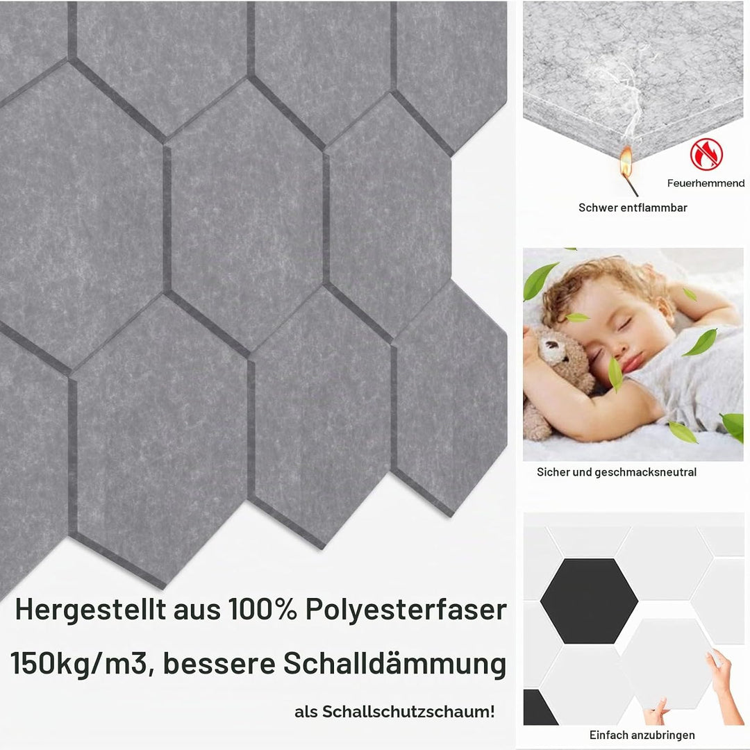 JBER 12 Pack Sechseck-Akustik-Paneele, Schallschutzschaum selbstklebend, 30 X 26 X 1cm High-Density-