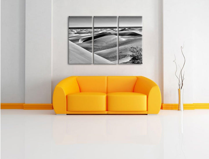 Pixxprint Monocrome, Wüste am Meer 3-Teiler Leinwandbild 120x80 Bild auf Leinwand
