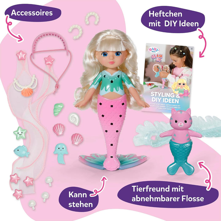 Baby Born Glam Up Sparkle, Meerjungfrau mit Langen blonden Haaren mit UV-Farbeffekt, zum Stylen mit