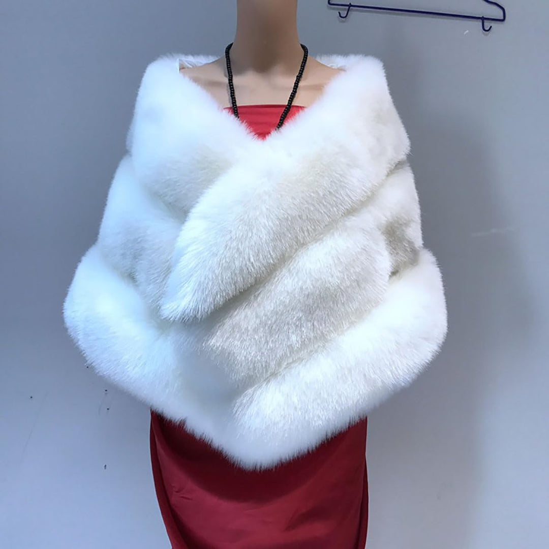 Damen Mode Herbst Schal Stola Winter Umhang Poncho Cape aus Kunstfell Jacke Mantel Brautkleid Grau E