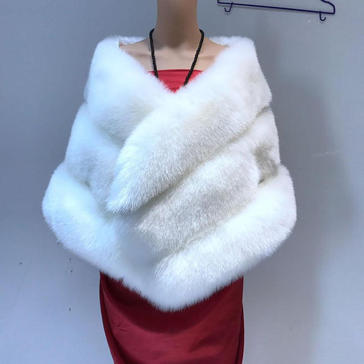 Damen Mode Herbst Schal Stola Winter Umhang Poncho Cape aus Kunstfell Jacke Mantel Brautkleid Grau E