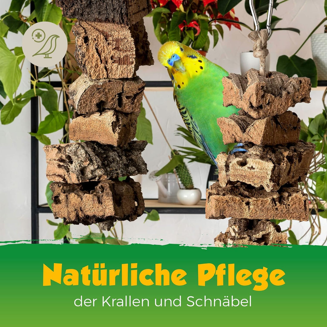 Kette zum Knabbern aus Korkrinde | 60cm | Spielzeug für Vögel | Naturmaterial Kork