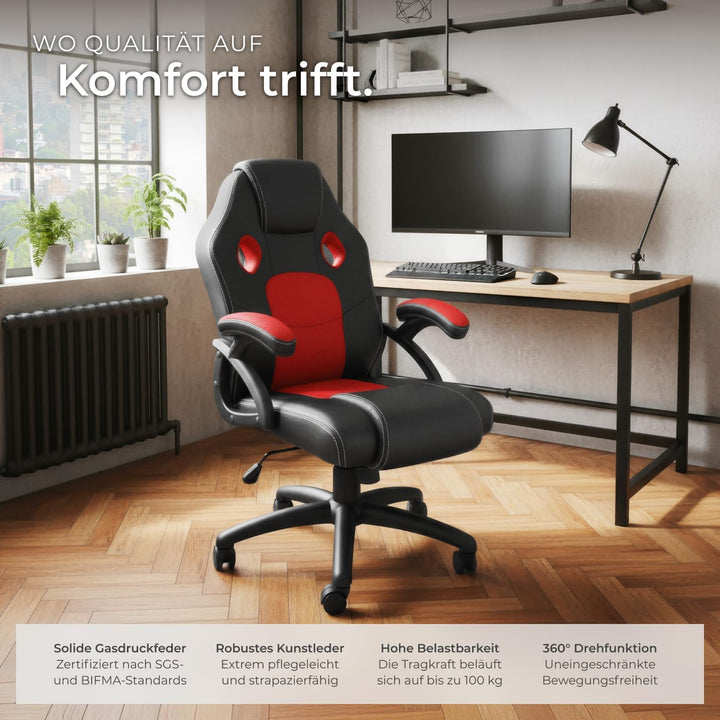 tectake® Racing Bürostuhl, Gaming Stuhl mit Wippfunktion, Chefsessel, Drehstuhl mit Rollen, höhenver