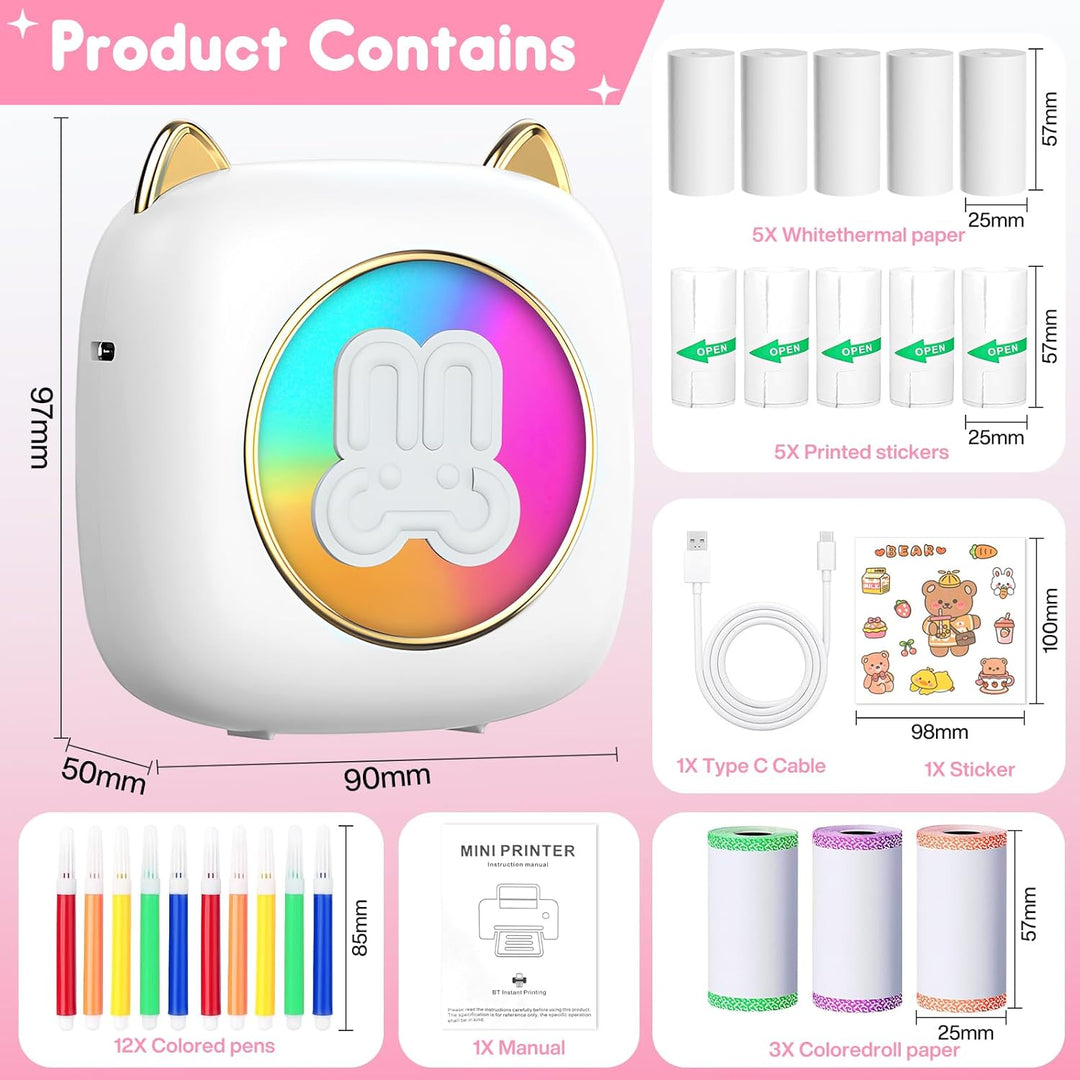 Mobiler Fotodrucker für Android & iOS - Mini Bluetooth Drucker, Wireless mit 14 Rollen Papier für Jo