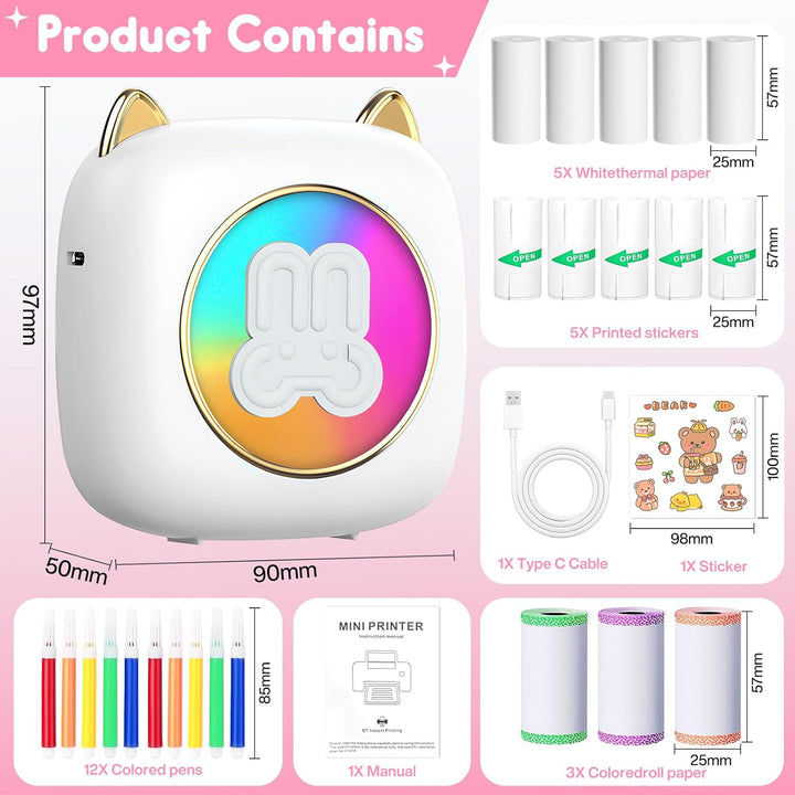 Mobiler Fotodrucker für Android & iOS - Mini Bluetooth Drucker, Wireless mit 14 Rollen Papier für Jo