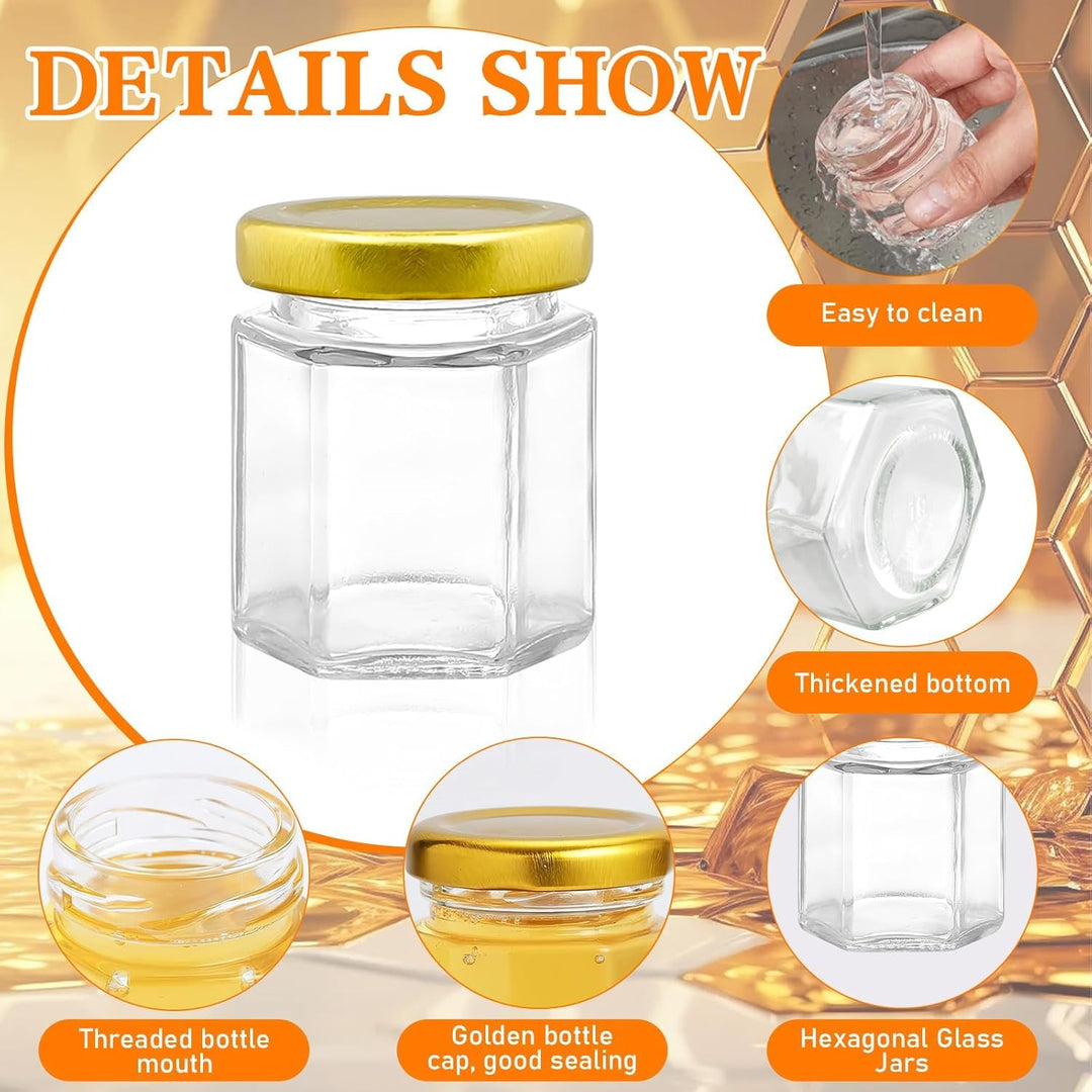 50 Stück Kleine Honiggläser 45ml, Mini Leer Marmeladengläser mit Deckel Honigglas mit Honiglöffel, B