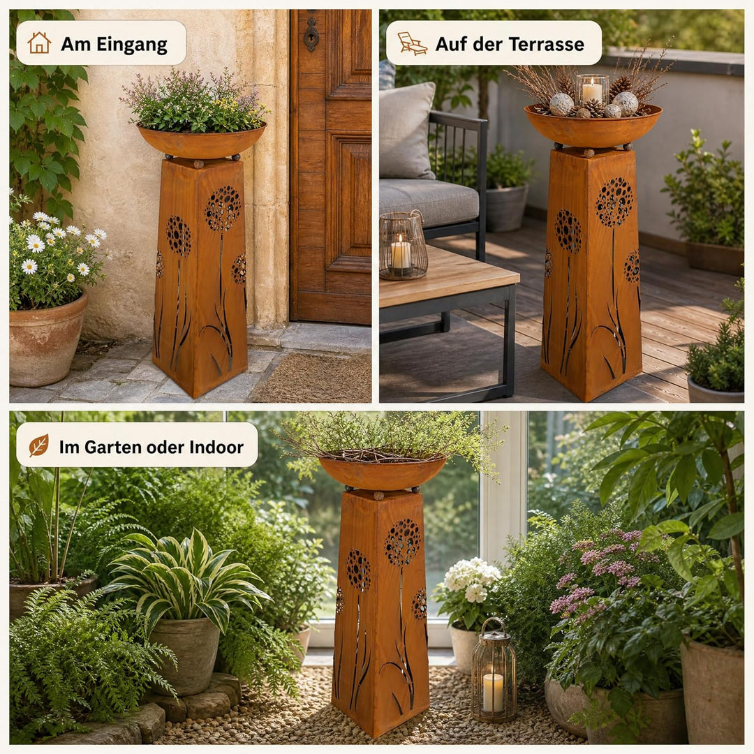 Rostikal Pflanzsäule Pusteblume 118 cm - inkl. abnehmbarer runder Dekorative Pflanzschale - Hochwert