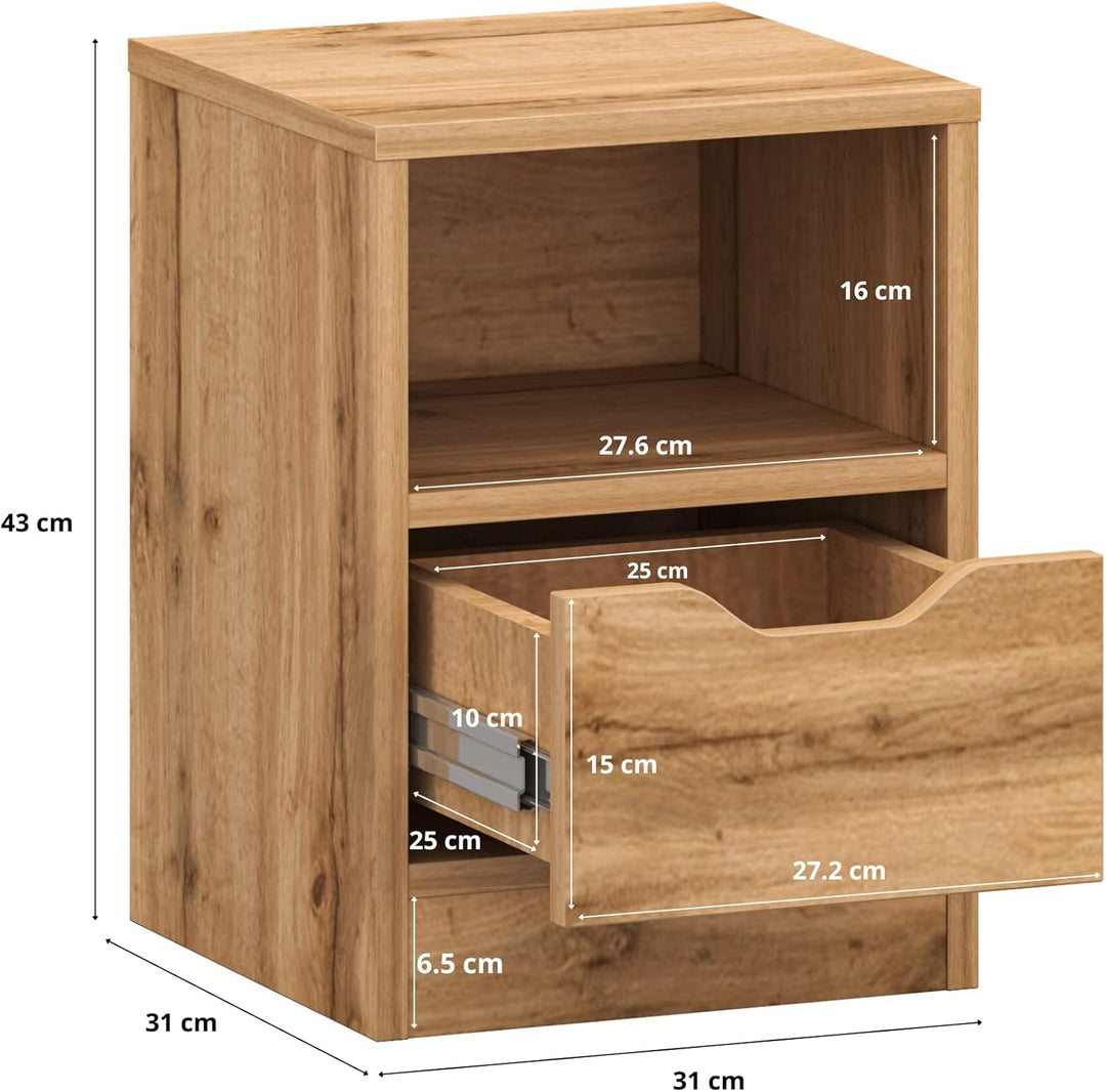 Target Home Nachttisch stehend mit Schubladen und Ablagen Nachtschrank 31x43 cm (Eiche Wotan, 1 Schu