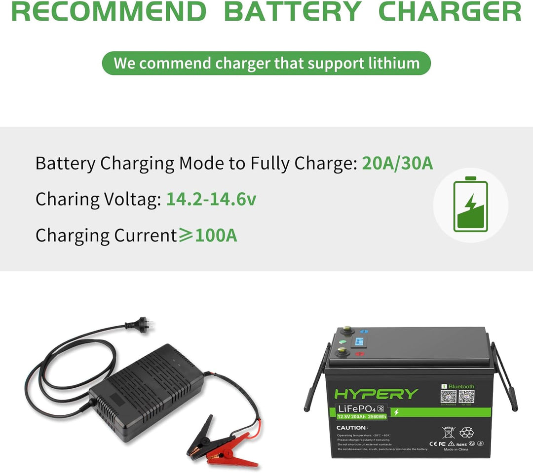 HYPERY LiFePO4 Akku, Smart 12V 200AH Lithium Batterie mit Bluetooth zur Überwachung der Batterie SOC