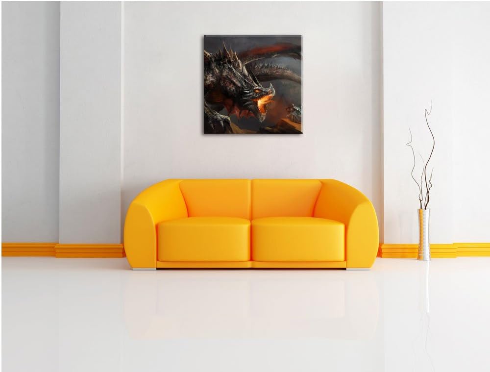 Pixxprint Kampf zwischen Mensch und Drache als Leinwandbild Quadratisch/Grösse: 70x70 / Wandbild/Kun
