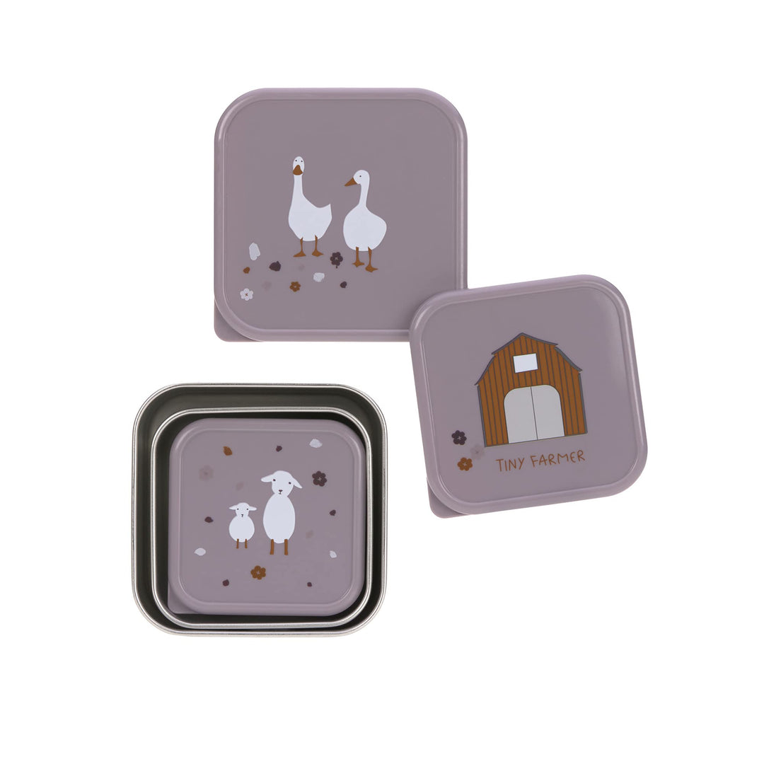 LÄSSIG Snackbox 3er Set Edelstahl 3 Stück Tiny Farmer lilac, Lila