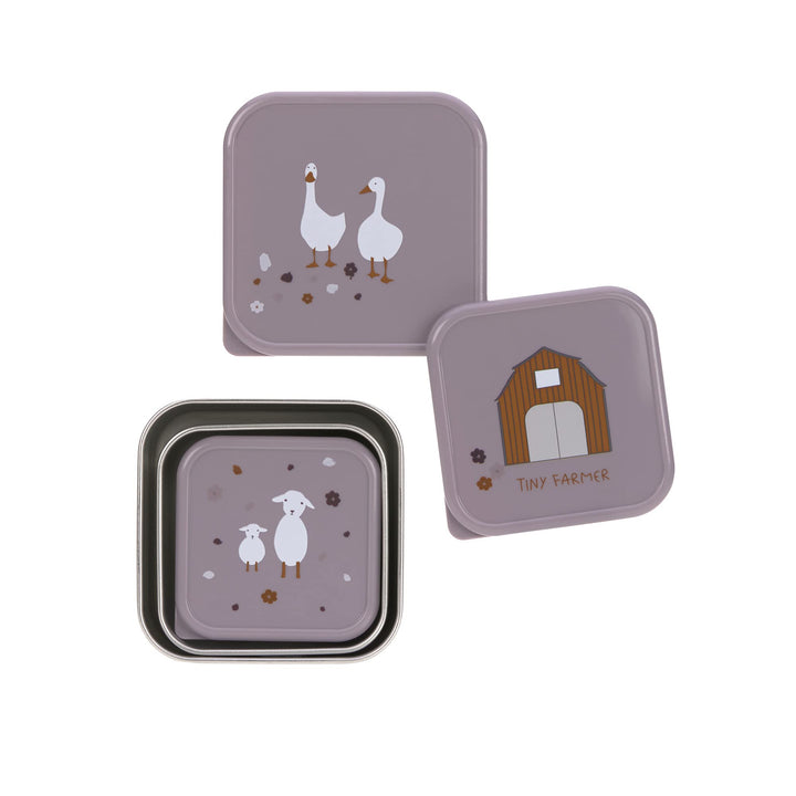 LÄSSIG Snackbox 3er Set Edelstahl 3 Stück Tiny Farmer lilac, Lila