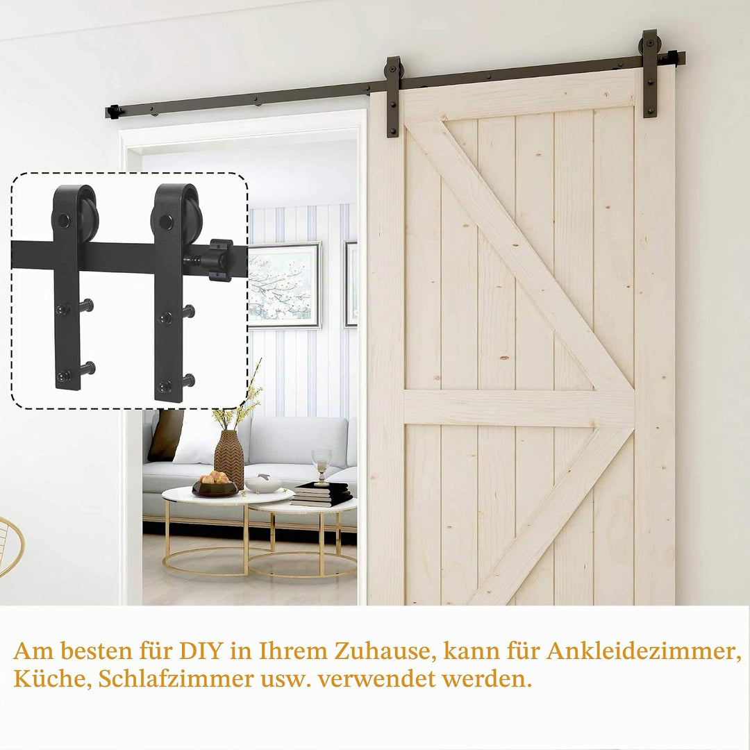 TSMST 243cm Schiebetürsystem Komplett-Set für Schiebetüren mit Bodenführung Schwarz Schienen-Kit Pas