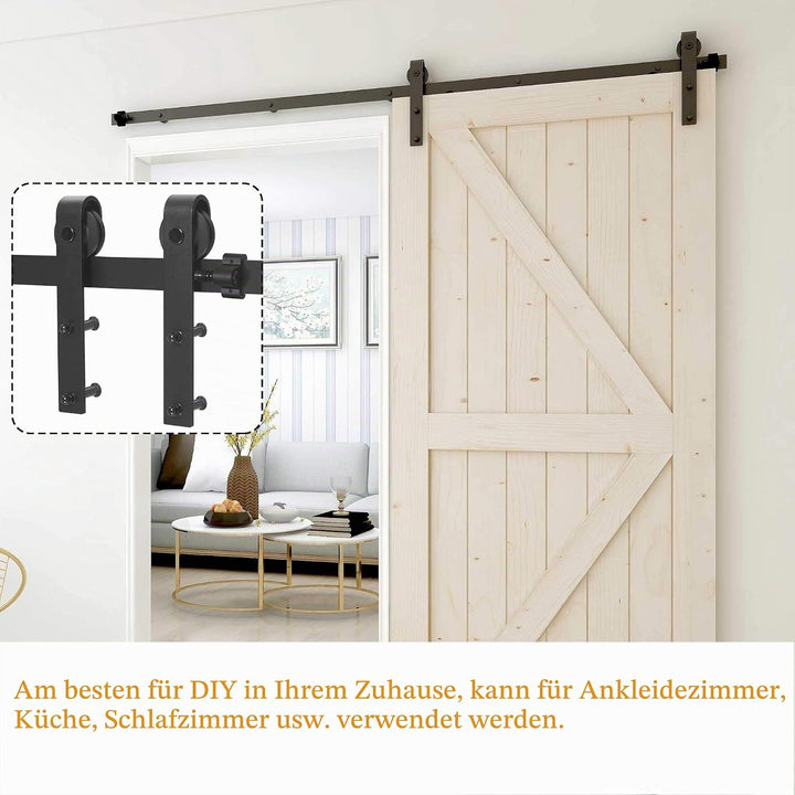 TSMST 243cm Schiebetürsystem Komplett-Set für Schiebetüren mit Bodenführung Schwarz Schienen-Kit Pas