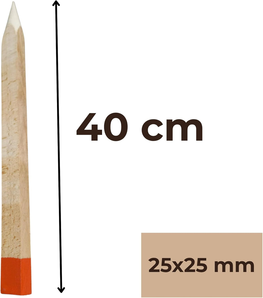 25 Stück Holzpfähle aus Buche Rot Lackierter Spitze Quadratisch Längen 40 cm Markierungspfosten Holz