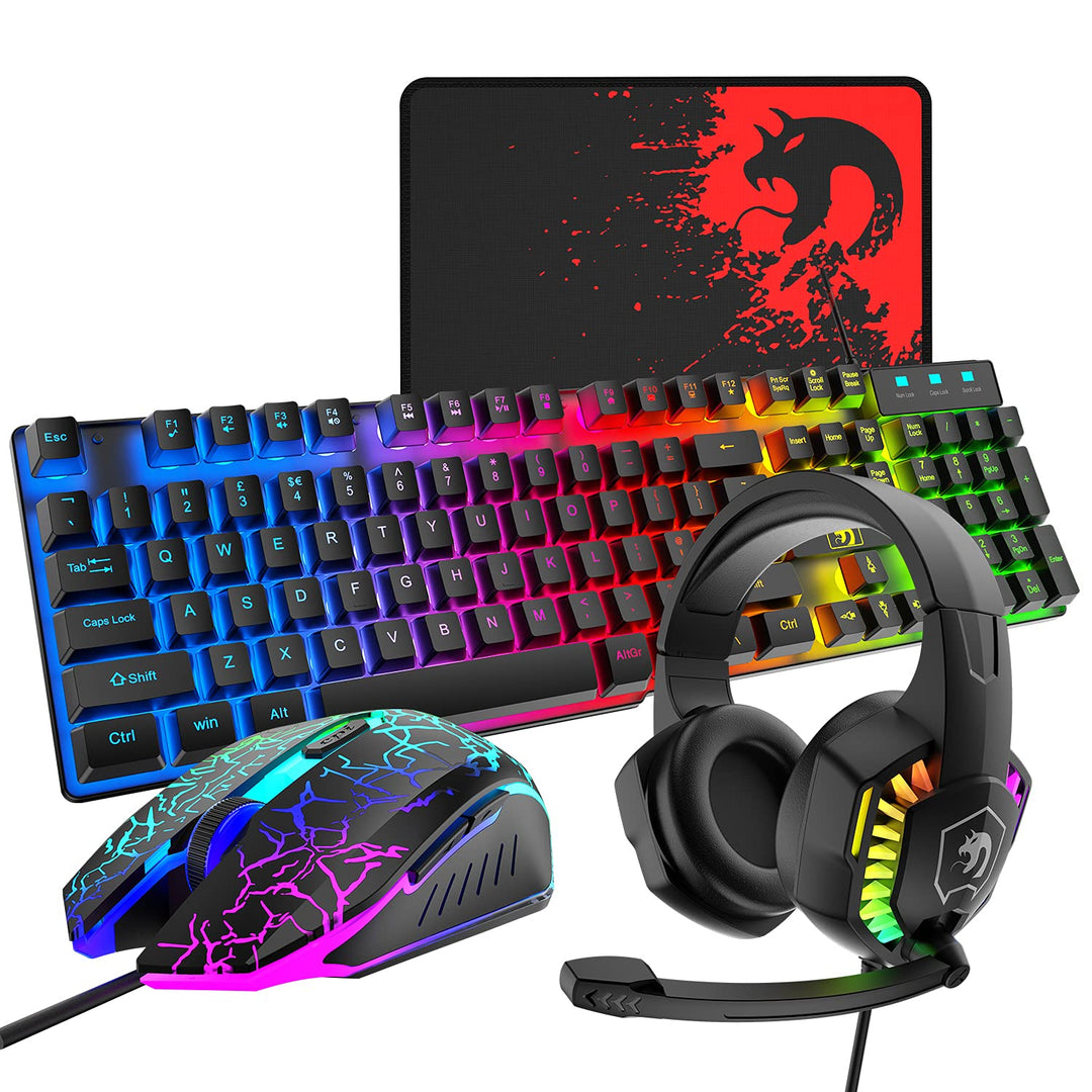 Kabelgebundene Gaming-Tastatur und Maus-Headset-Kombination, Regenbogen-LED-Hintergrundbeleuchtung,