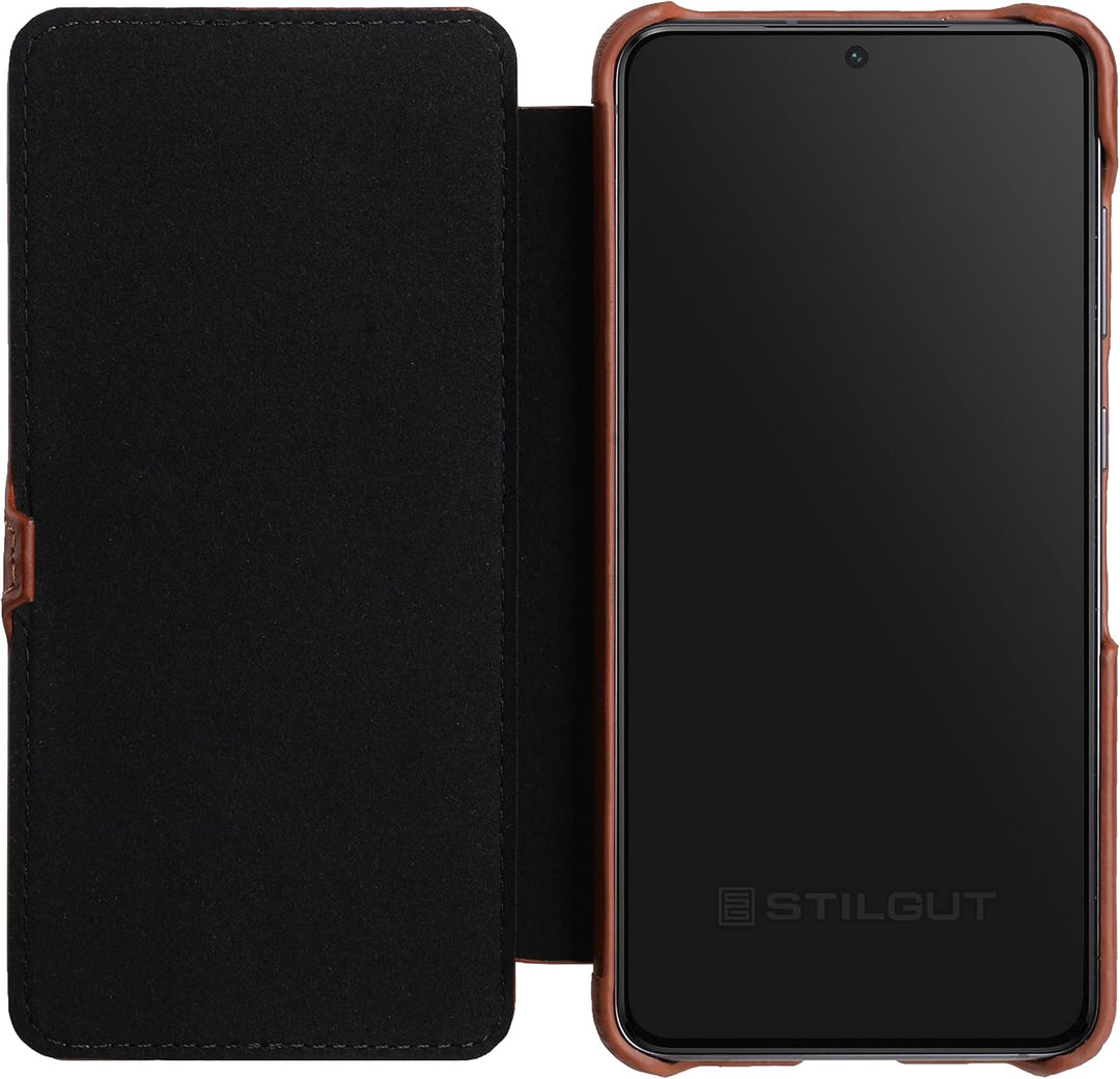 STILGUT Book Case kompatibel mit Samsung Galaxy S21 FE 5G Hülle aus Leder mit Clip-Verschluss, Leder