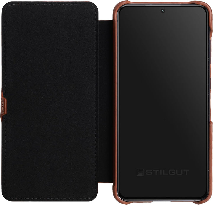 STILGUT Book Case kompatibel mit Samsung Galaxy S21 FE 5G Hülle aus Leder mit Clip-Verschluss, Leder