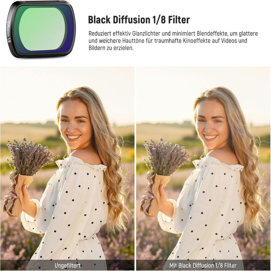 NEEWER Magnetischer Black Diffusion 1/8 Filter, kompatibel mit DJI Osmo Pocket 3, verbessert Filmauf