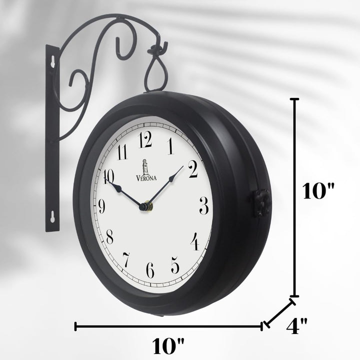 Doppelseitige Wanduhr aus Metall, 25,4 cm – dekorative doppelseitige Uhr für drinnen und draussen –