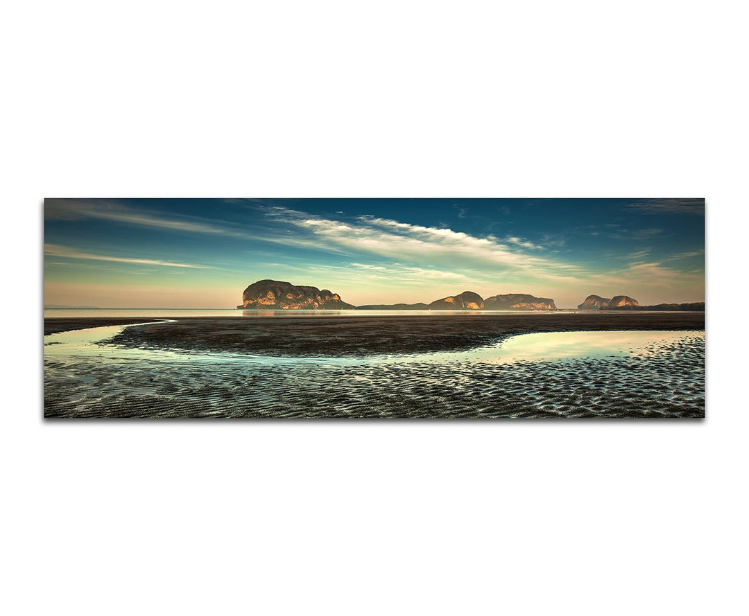 Paul Sinus Art Panoramabild auf Leinwand und Keilrahmen 150x50cm Thailand Meer Strand Fels Sonnenunt