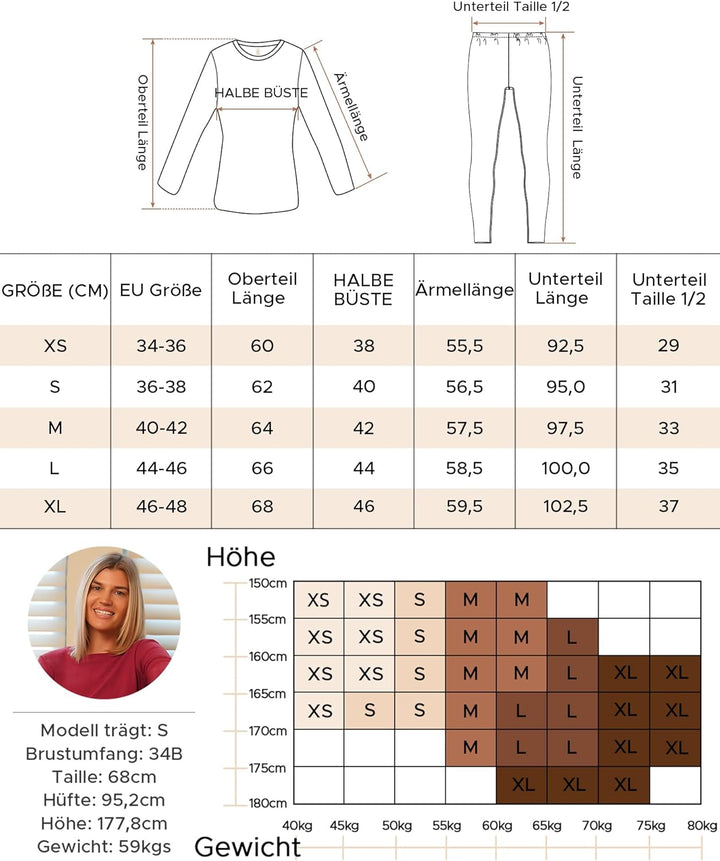 INNERSY Thermounterwäsche Damen Winter Oberteil und Unterteile Skiunterwäsche Warme Thermowäsche Set