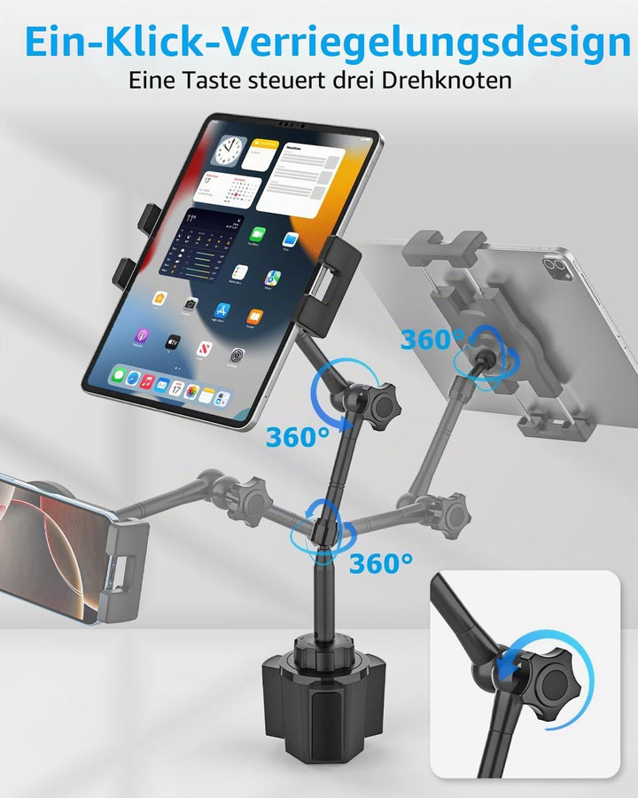 Flexibel Tablet Halterung Getränkehalter Auto [Aluminium Verstellbarer Magic Arm] KFZ LWK Wohnmobil