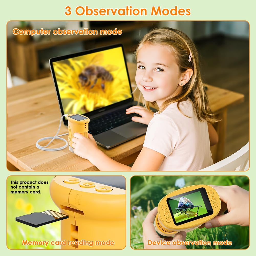 Mikroskop für Kinder, Temodu 2.0" Bildschirm, 1000X USB Tragbares Taschenmikroskop, Wiederaufladbare