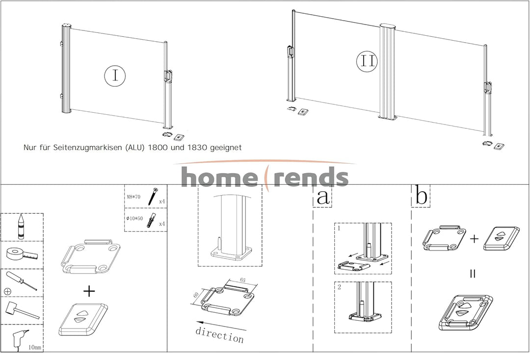 home Trends Bodenhalterung für Seitenmarkisen Metallplatte mit Kunststoff-Deckel Stahl anthrazit, Me