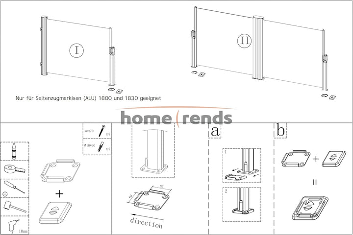 home Trends Bodenhalterung für Seitenmarkisen Metallplatte mit Kunststoff-Deckel Stahl anthrazit, Me