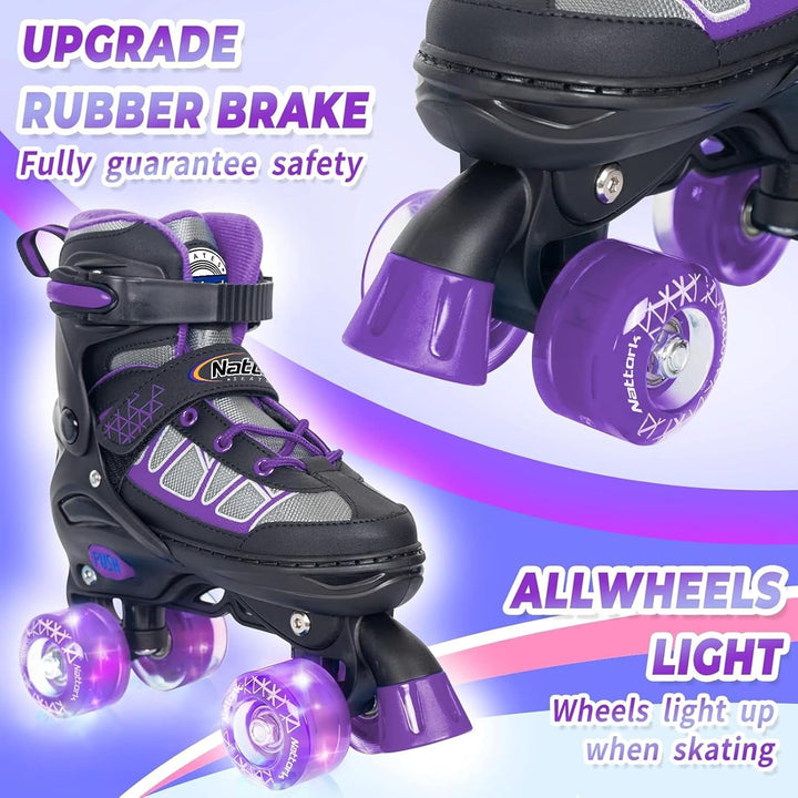 Nattork Kinder Rollschuhe für Mädchen, Jungen und Anfänger, 4 Grössen Verstellbare Rollschuhe mit Le