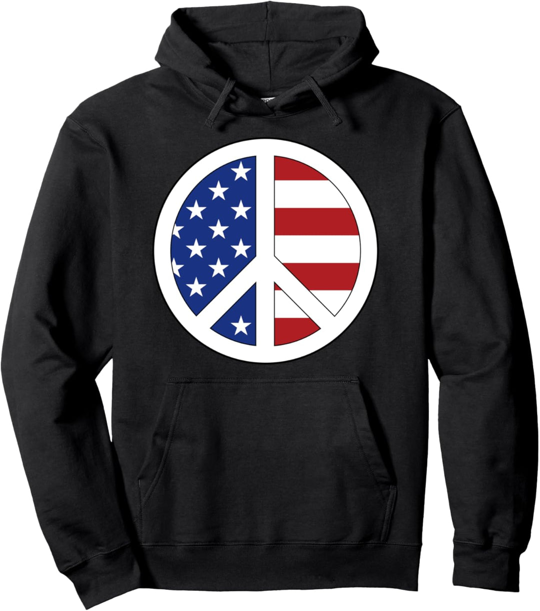 Trendy American Flag White Peace Sign Pullover Hoodie