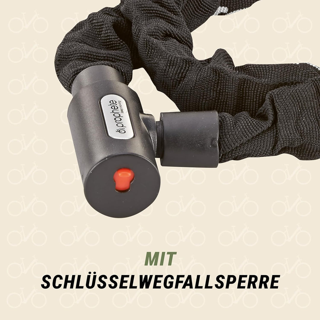 Prophete Fahrradschloss, Kettenschloss mit Schliessautomatik, Schlüsselwegfallsperre, Länge 120 cm,